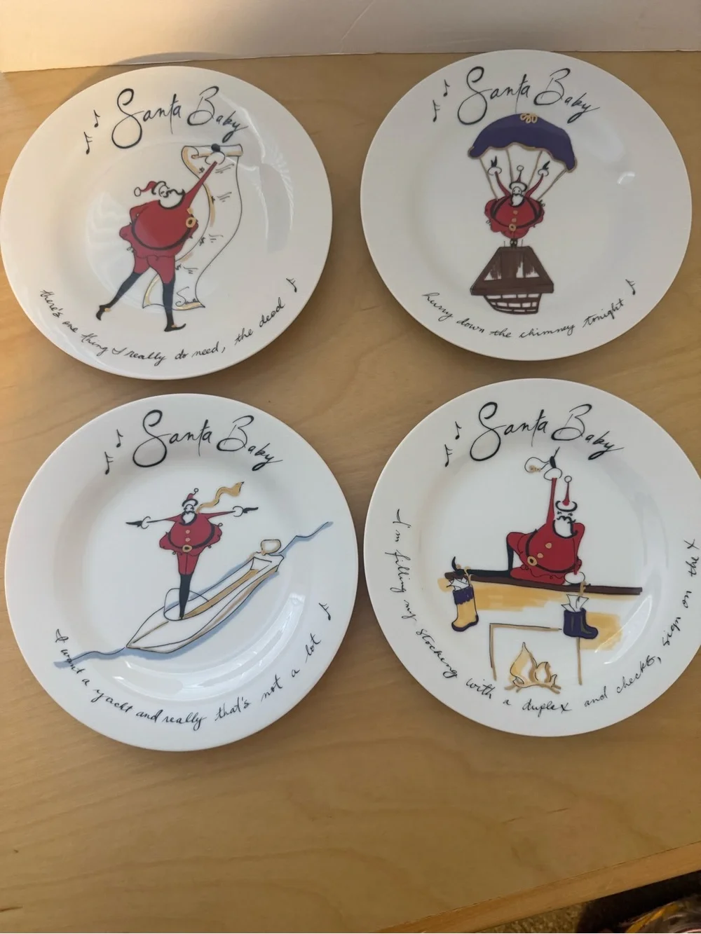 Pottery Barn Santa Baby Holiday lunch/salad Plates - White 8.5”. Made in Japan